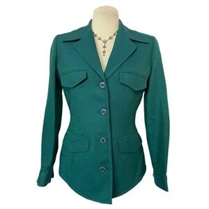 𝅺linda Allard Ellen Tracy Green Blazer Size 2 petite